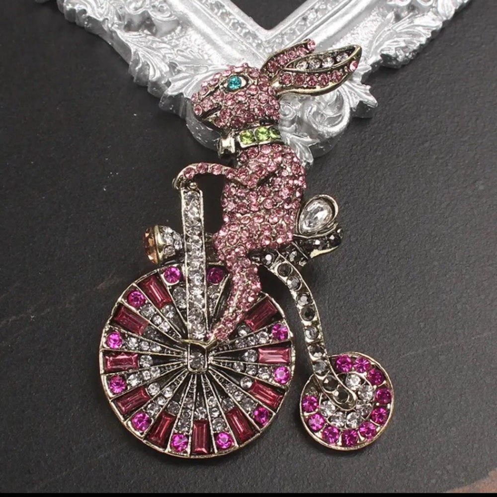 Bicycle Riding Bunny Brooch - Picture 3 of 6